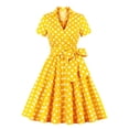 thumbnail image 1 of adviicd Robes Formelles pour Femmes Soirée Robe Ligne A Froncée Col en V Manches Courtes Longueur Genou Grande Taille Invité de Mariage Jaune, TG, 1 of 3