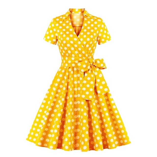 adviicd Robes Formelles pour Femmes Soirée Robe Ligne A Froncée Col en V Manches Courtes Longueur Genou Grande Taille Invité de Mariage Jaune, TG