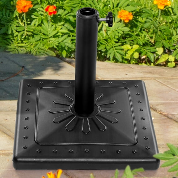 Scafild | 22-lbs SunFlower-Pattern Patio Umbrella Base, 15" Pre-Filled Square Patio Umbrella Stand, Heavy-Duty Market Patio Umbrella Base Stand (Black)
