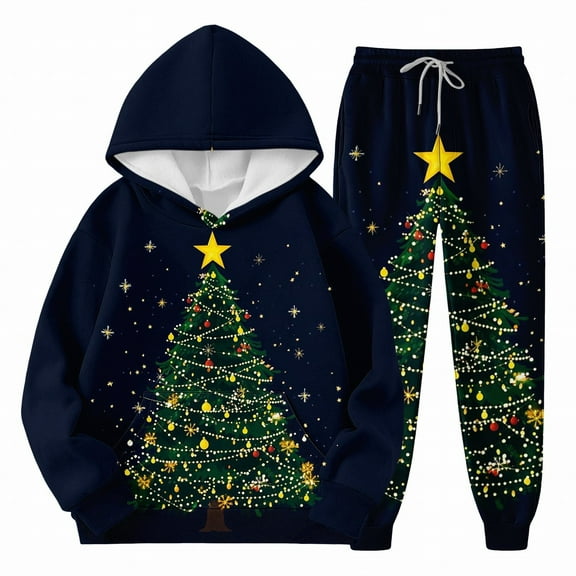 Mercatoo Toddler Boys Girls Sweatsuit Christmas 2 Piece 𝐓racksuits Kids Xmas Printed Hoodies Sweatshirts and Jogger Set