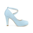 thumbnail image 3 of BLISSFUL STEP Women's Shoes Platform Round Toe Cross Strap Buckle Closure Stiletto Heel  Mary Jane Pumps Light Blue 8, 3 of 5