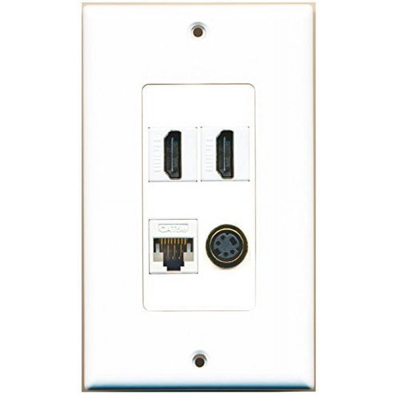 RiteAV - 2 Port HDMI 1 Port S-Video 1 Port Cat5e Ethernet White Wall Plate Decorative