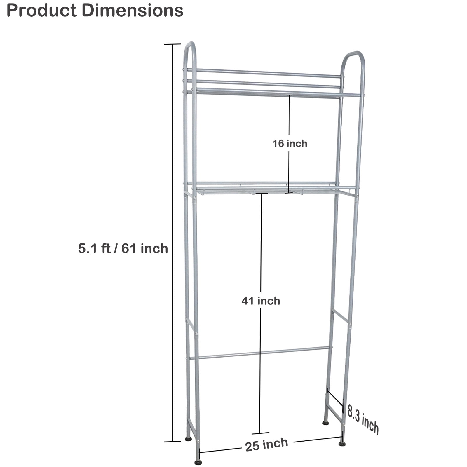 SUSUZI Over The Toilet Rack 2 Tier Bathroom Shelf Over Toilet Storage Organizer Freestanding Above Toilet Storage Rack Metal Bathroom Stand and Space Saver Shelf
