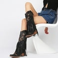thumbnail image 5 of Cowboy Boots for Women Tassel Cowgirl Boot Knee High Boots Almond Toe Chunky Heel Fringe Pull-On Vintage Embroidered Spring Western Bootoes, 5 of 5
