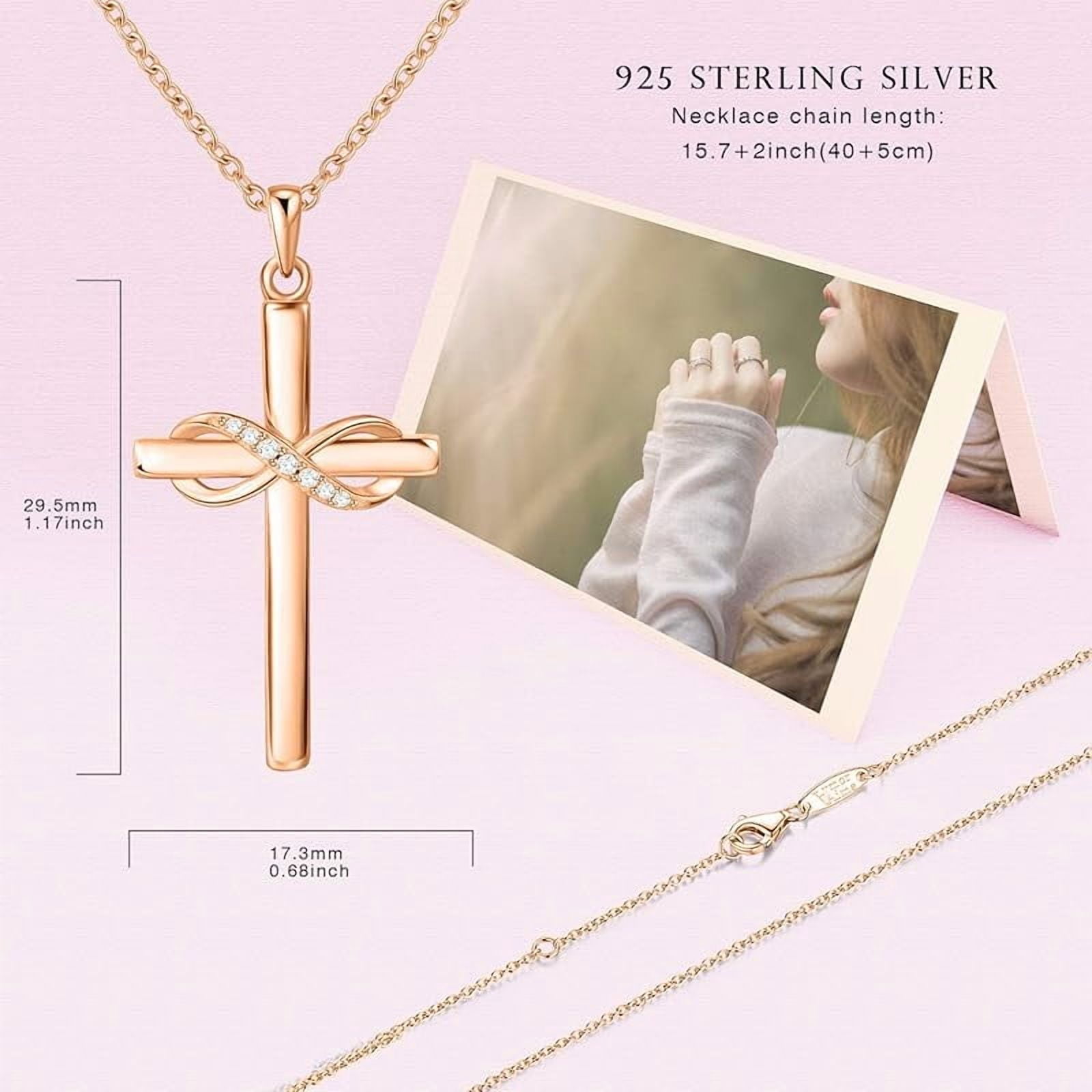 925 Sterling Silver Cross Necklace for Women Infinity Necklace 14K Rose Gold Plated Necklaces for Easter or Mother's Day