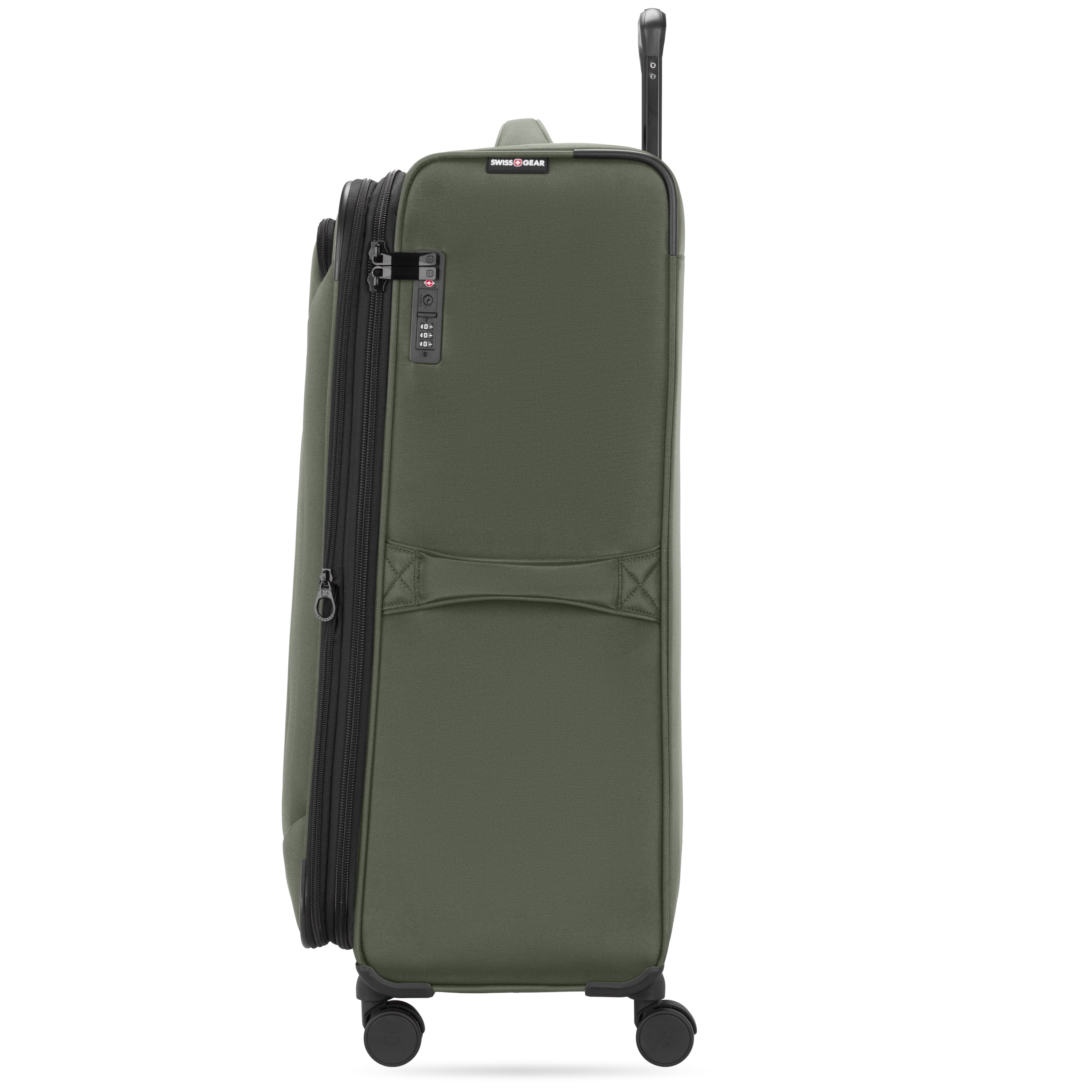 SWISSGEAR Stride Expandable Large Checked Spinner Luggage, Olive Green, 8 Wheels & Built-in TSA Lock