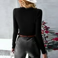 thumbnail image 4 of Women Top High Round Neck Long Sleeve Knitwear Cutout Shirt for Party Home Office, 4 of 8
