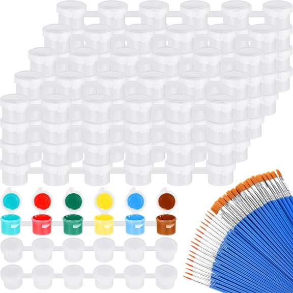 Gogcaro 20 Strips Empty Paint Pots and 40 Pcs Paint Brushes, Painting Arts Crafts Supplies, 3 ml/0.1 oz