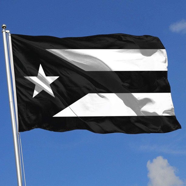 Bandera de protesta en blanco y negro de Puerto Rico, 90 x 150 cm, para decoración de jardín y porche.