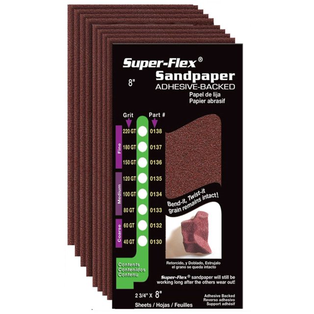 STYLELINE CORP INTL SUPER FLEX SANDPAPER 8Inch, 180 Grit (8pk