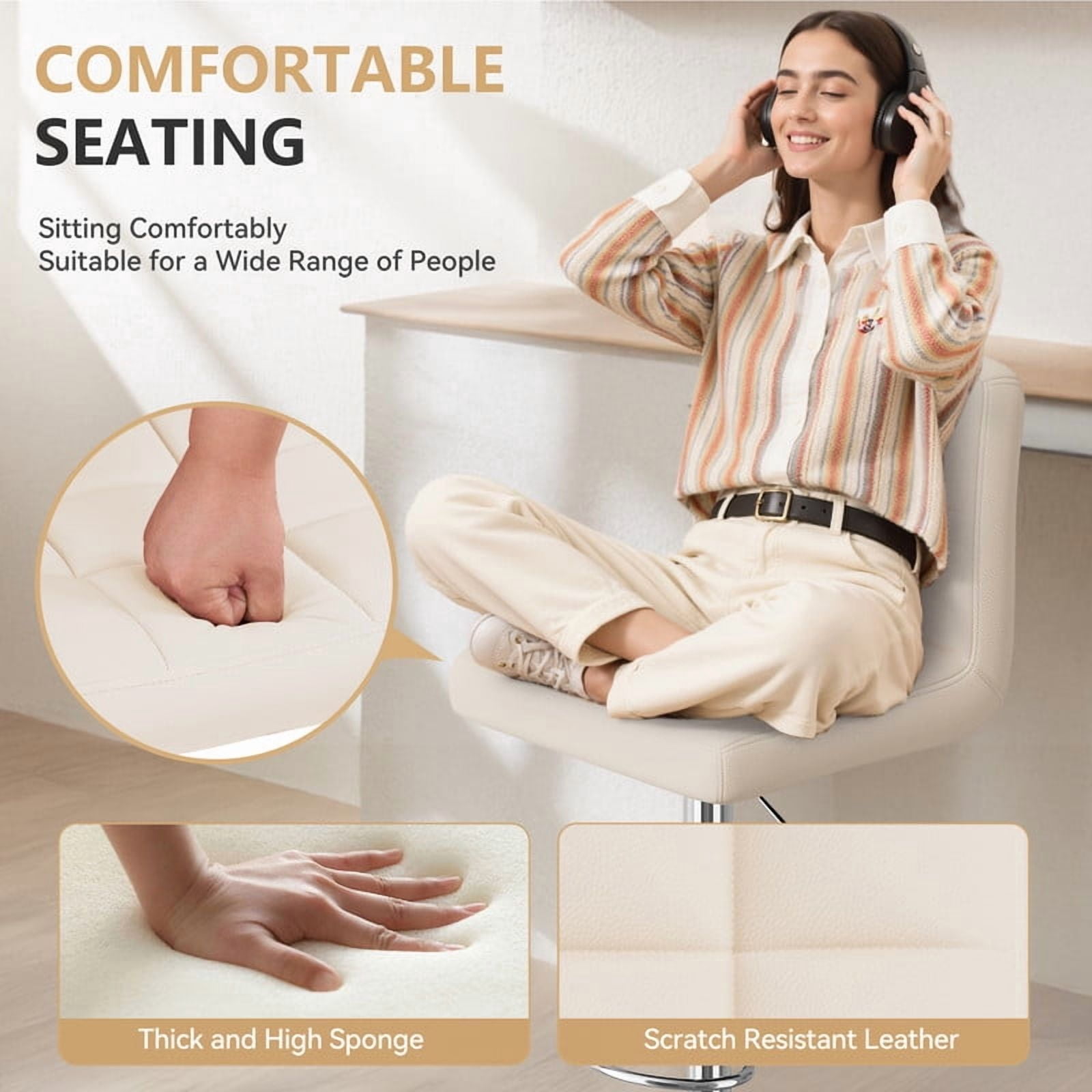 Daluvenix Swivel Bar stools set of 2 Modern PU Leather Barstools with Midback, Adjustable Counter Height Bar Chairs for Kitchen Island, Beige