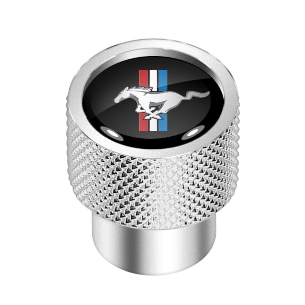Ford Mustang Tri-Bar in Black on Silver Chrome Aluminum Tire Valve Stem Caps