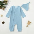 thumbnail image 6 of Actgleam Newborn Baby Boys Girls Pajamas with Hat Long Sleeve Button Solid Bodysuit Romper 2-Pack,3-6 Months, 6 of 8