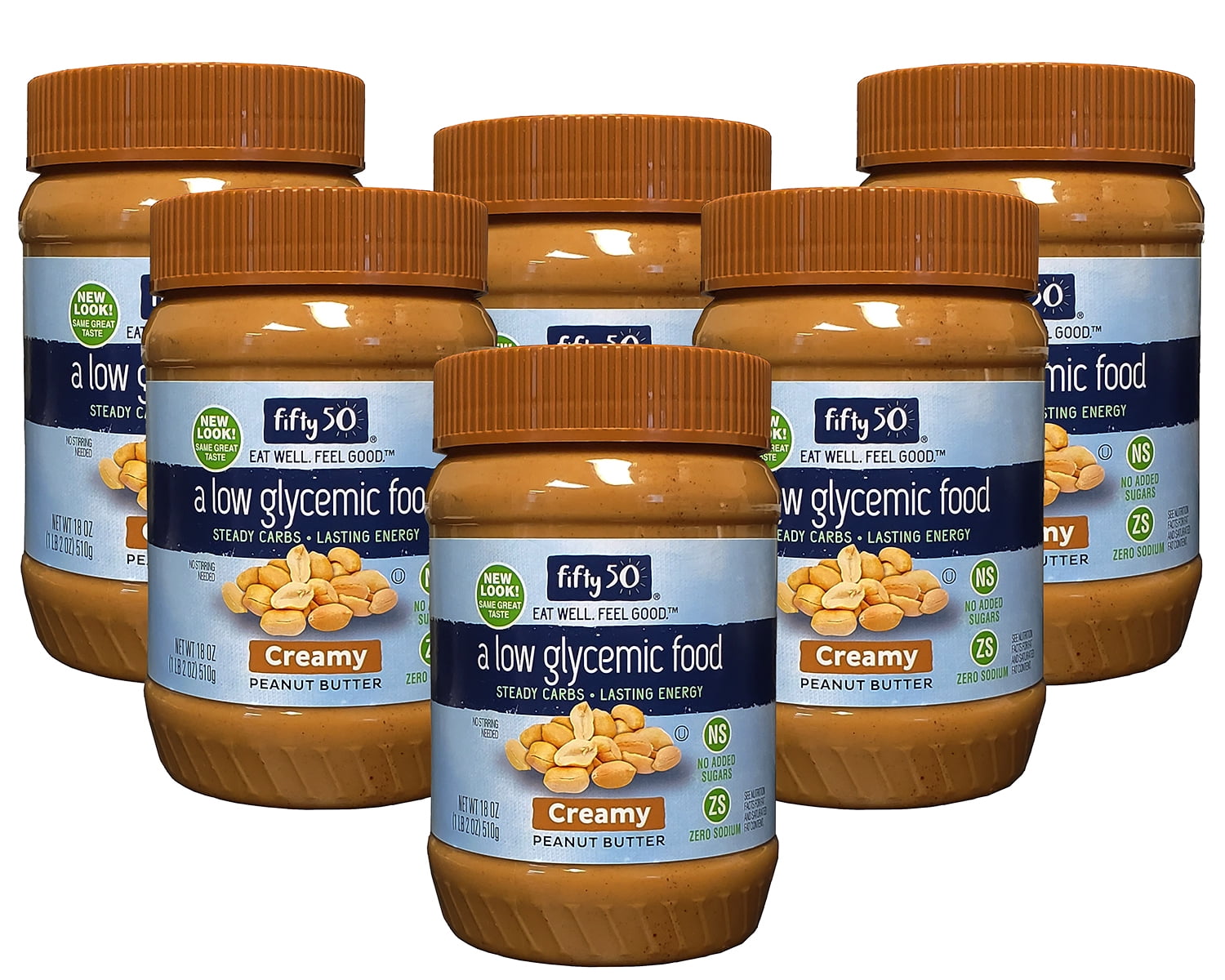 Fifty50 LowGlycemic Peanut Butter, 18 oz (Pack of 6)