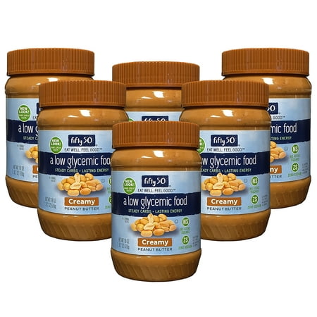 Fifty50 Low-Glycemic Peanut Butter, 18 oz (Pack of 6)