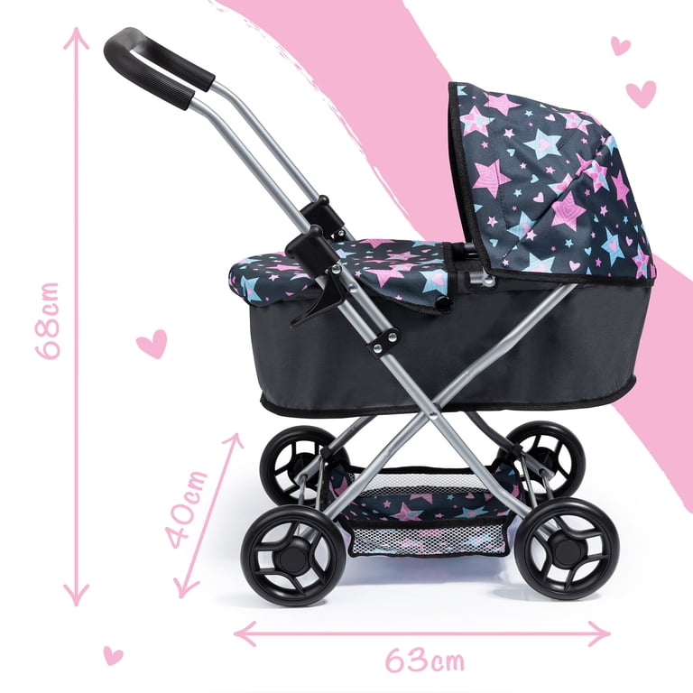 Bayer Design Doll Pram, Blue/Pink Stars Adjustable Handle photo 3