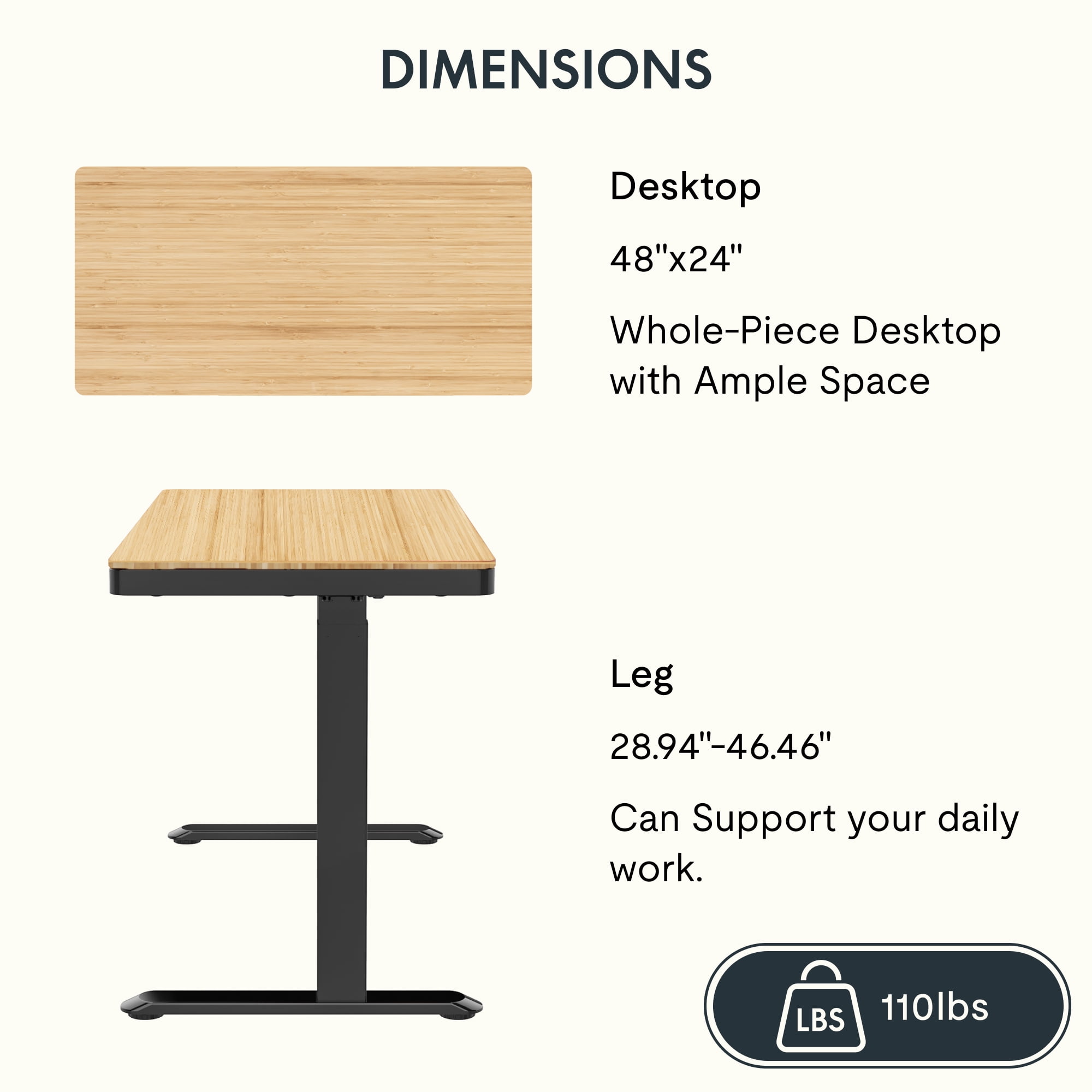 FLEXISPOT 48"x24" Black Home Office Height Adjustable Standing Desk Bamboo Texture Top with USB Charge Ports