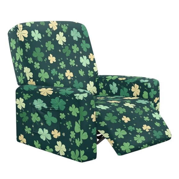 Renewold Stretch Recliner Cover Universal 4 Pieces Recliner Sofa Cover Stay in Place Furniture Protector St. Patrick's Day Home Decor for Pets, Dogs, Cats, Kids, Green Four Leaf Clover