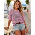 thumbnail image 6 of Women's Summer Short Sleeve Crochet Tops Hollow Out Floral Sweaters Beach Vacation Cruise Outfits Pink XL, 6 of 8