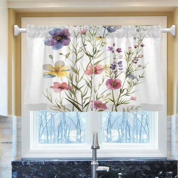 Ryvnso Watercolor Art Wildflower Half Curtains Sets Tier 2 Panels Short Curtain Rod Pocket 27"W x 24"L
