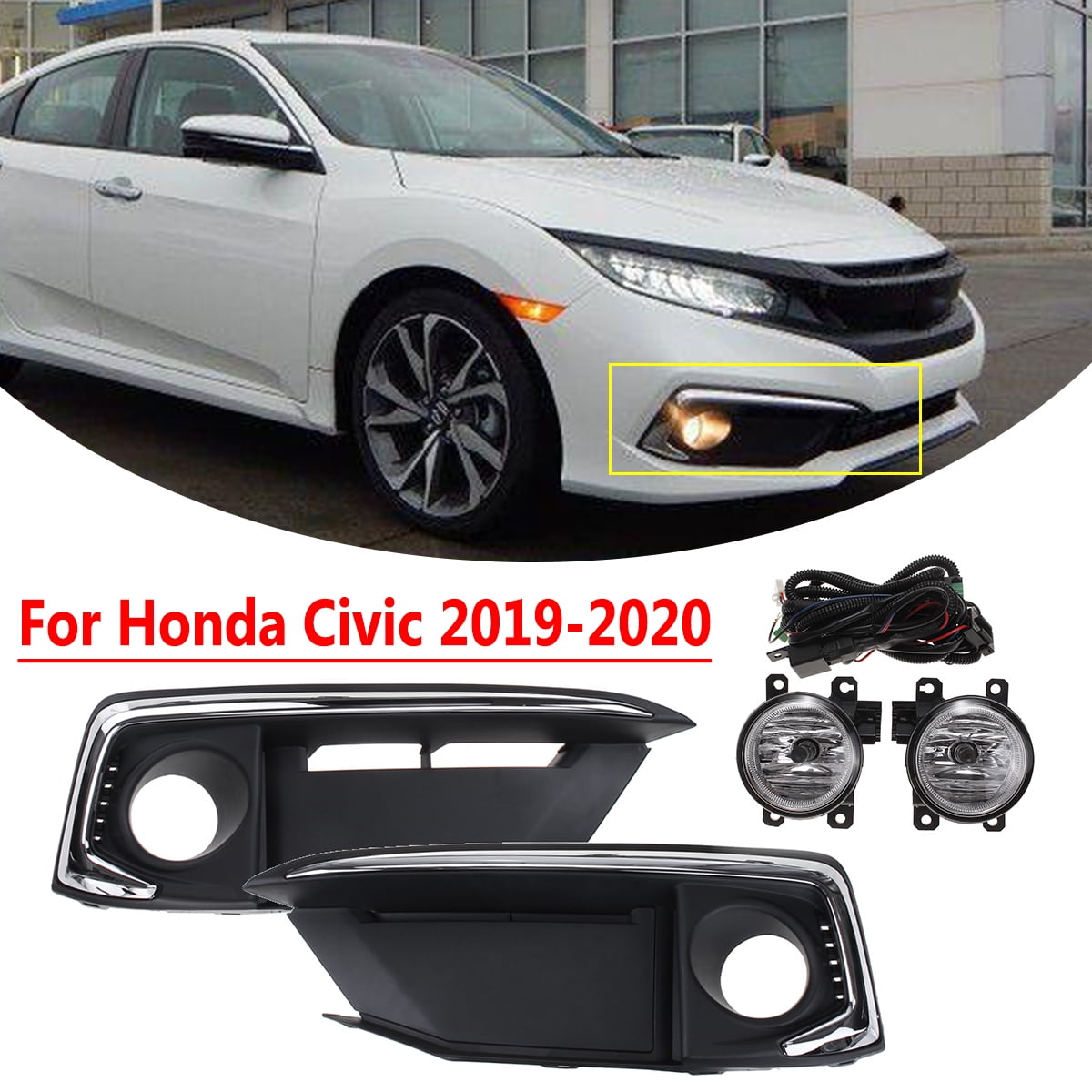 For Honda Civic 20192020 Front Bumper Fog Light Lamp Set With Wiring