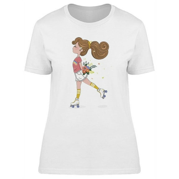 Cute Girl Skating With Flowers T-Shirt Women -Image by Shutterstock, Female Medium