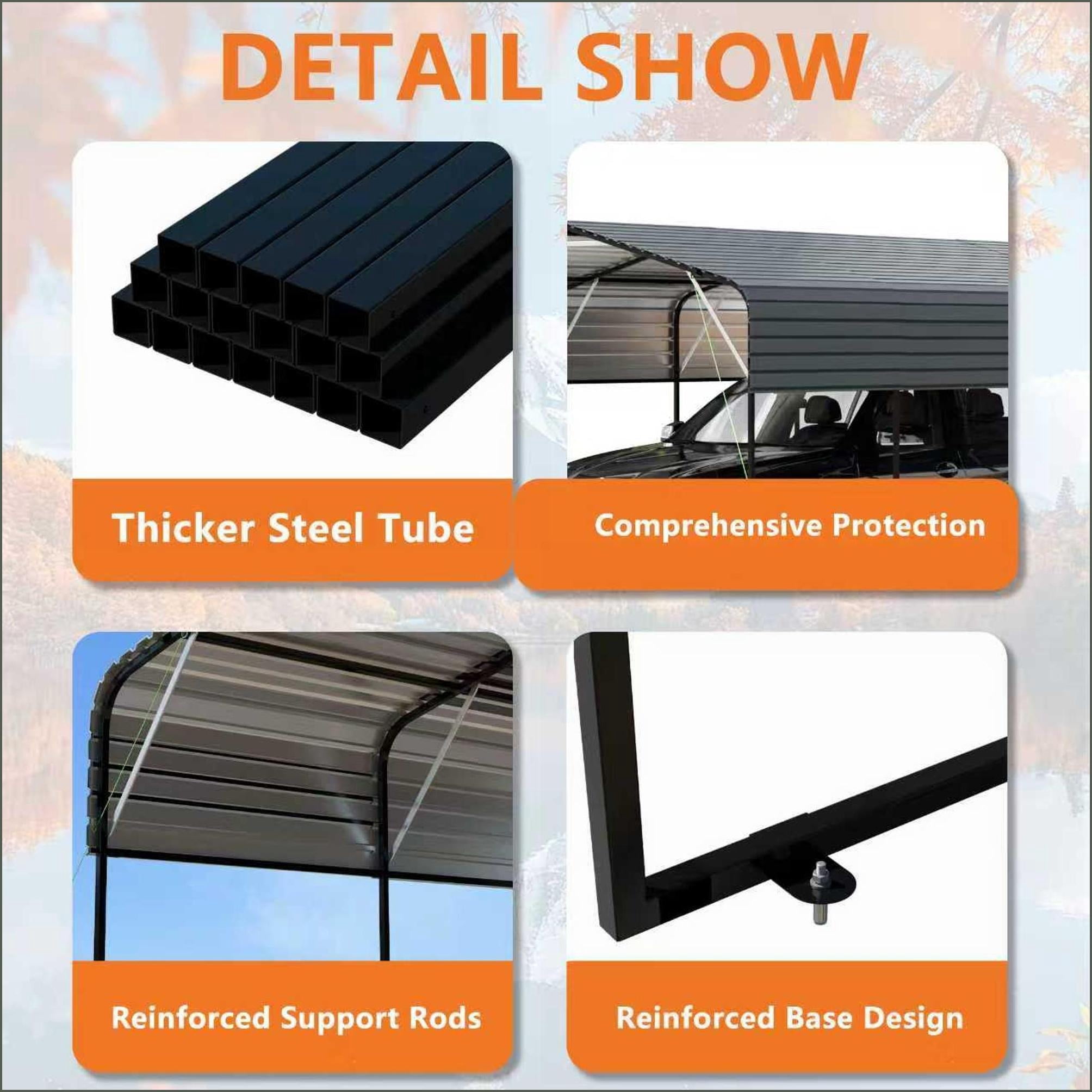 Carports | 11x19 FT Modern Heavy Duty Metal Carport, Galvanized Steel Roof for Parking, Storage Workshop, Black Frame | Gray | Steel