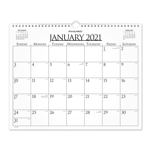 mini calendar january 2021