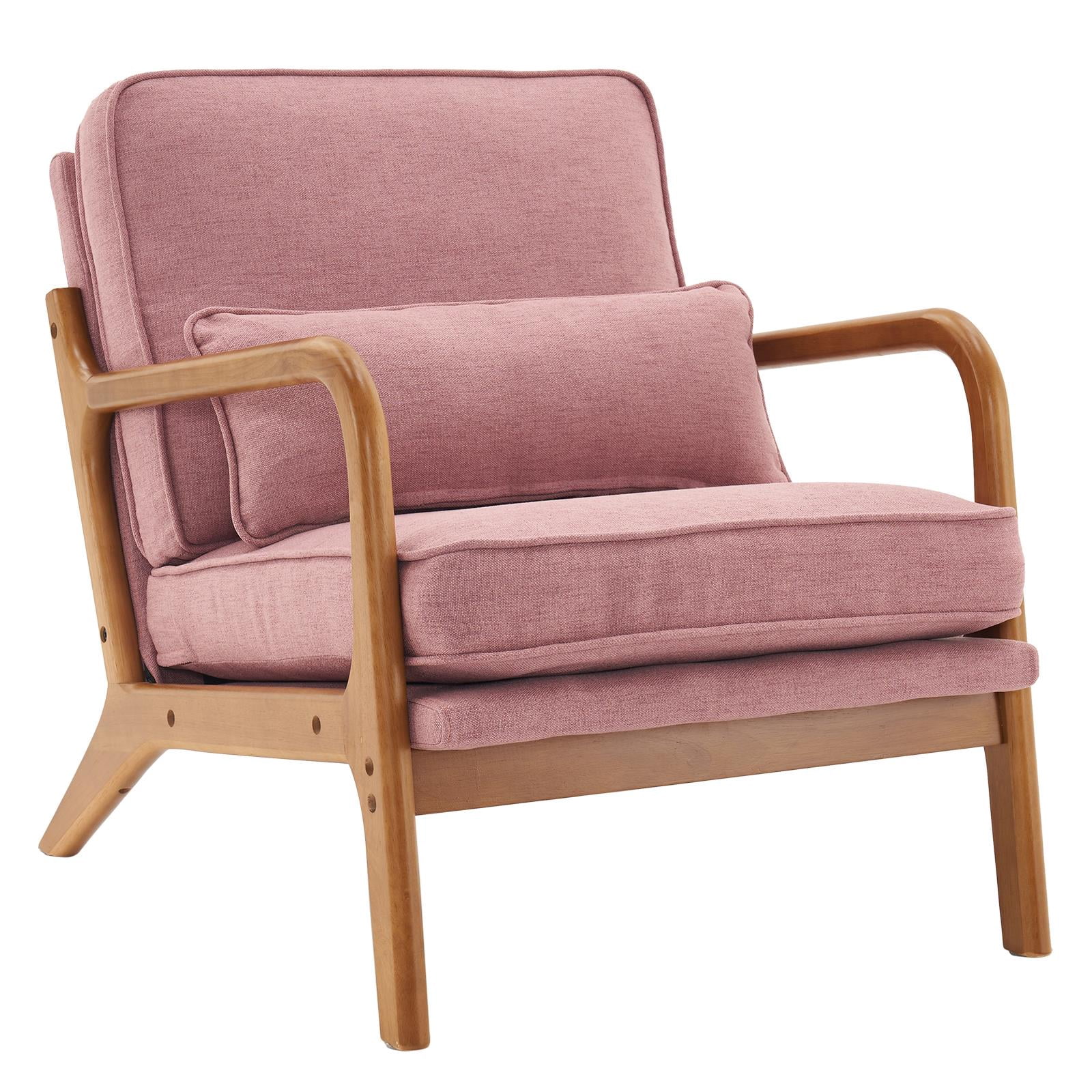 UBesGoo Modern Wood Club Chair Bronzing Cloth Fabric Upholstered Reading Accent Chair with Solid Wood Frame Brown