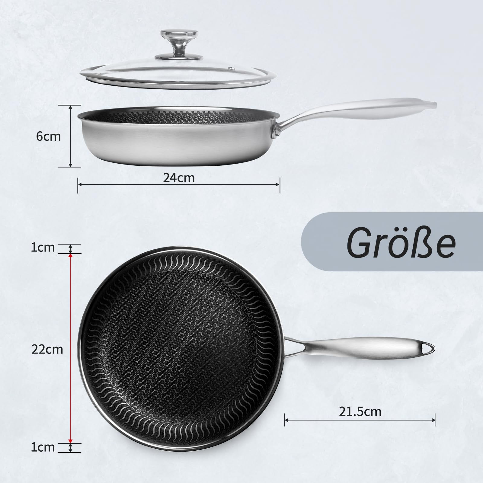 Innerwell 9.5” Nonstick Stainless Frying Pan with Ergonomic handle for Gas Electric Induction Ceramic Stoves and Oven