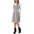 thumbnail image 2 of INSPIRE CHIC Women's Suspender Dress Retro Plaid Square Neck A-Line Midi Overall Dress XS Beige, 2 of 6