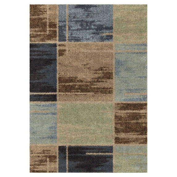 Orian Majestic Shag Area Rug 3627 Contemporary Blue Boxed Blocks Floor Decor Modern Carpet