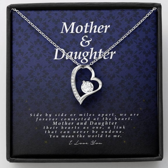 Mother & Daughter Forever Heart Necklace - Special Mother & Daughter Keepsakes Jewelry Card for Her, Birthday Gift, Christmas Gift Idea, New Year Gift