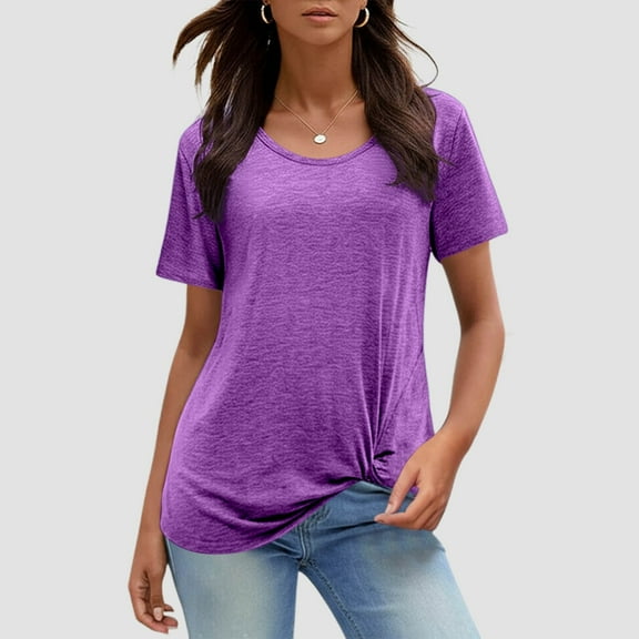 Round Neck Short Sleeve Casual T Shirt For Women With Knot Detail Solid Color Relaxed Fit Top And Shirts Women Women Undershirt Womens Stretch T Shirt Women Short Sleeve Shirts Casual T Shirt for