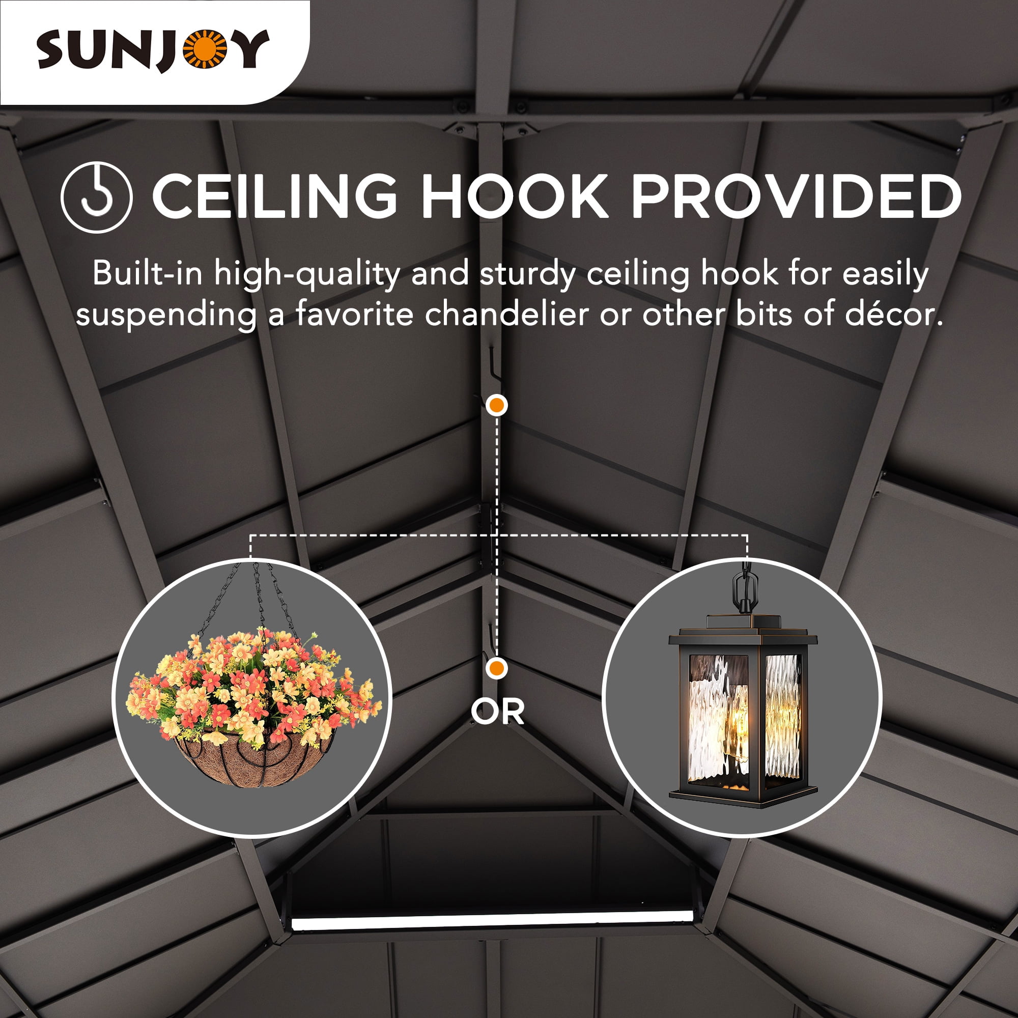 Sunjoy Gazebo en Bois 12 x 20 Pi, Gazebo Extérieur en Acier avec Toit Métallique à Deux Niveaux, Charpente en Cèdre, Adapté aux Terrasses, Jardins et Pelouses, Marron Foncé