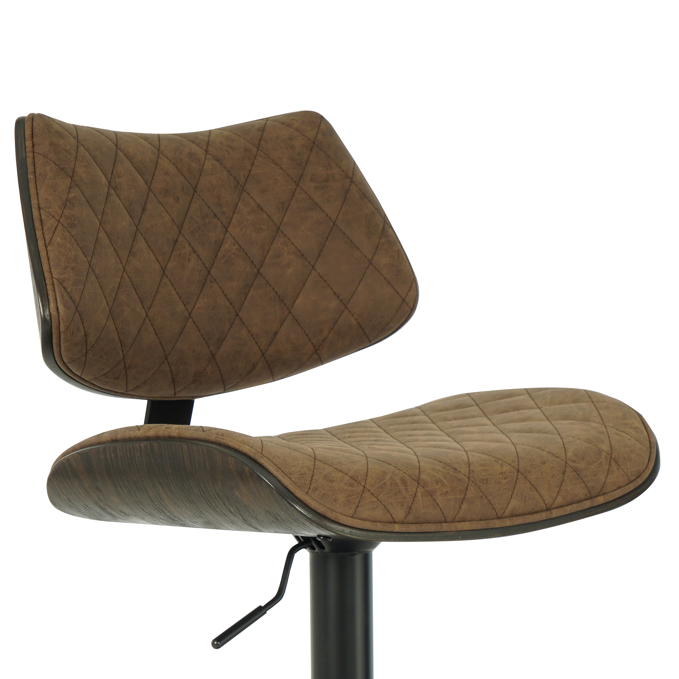 Leland Adjustable Swivel Vintage Dark Brown Curved Back Wood Bar Stool with Faux Leather Seat
