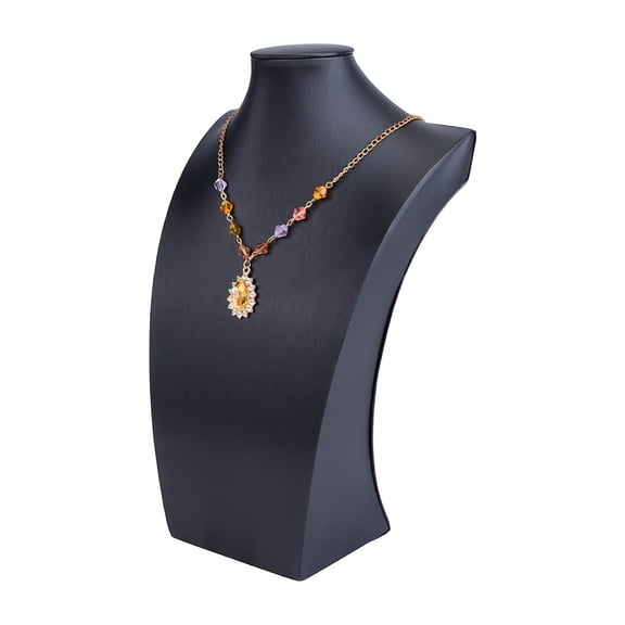 Bust Shaped Wood Covered with PU Leather Necklaces Display Stands Black 19x13x30cm