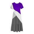 thumbnail image 3 of Penkiiy Women's Summer Casual Short Sleeve Crewneck Geometric Print Dress Casual Flowy Tiered Maxi Beach Dress With Pockets L Purple, 3 of 4