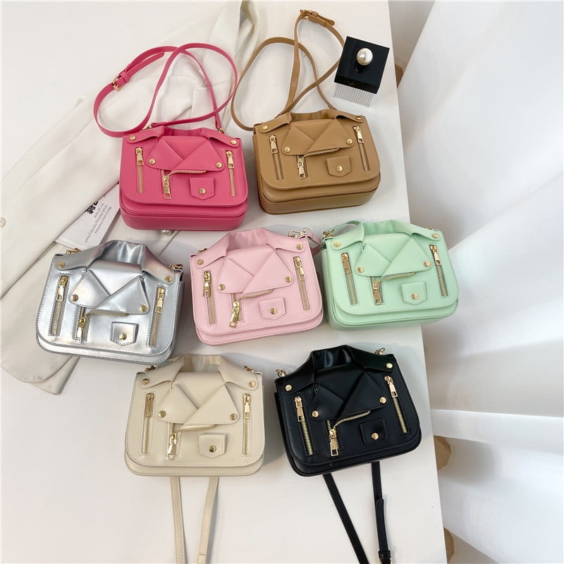 Baguery Punk Motorcycle Jacket Crossbody Bag - PU Leather Rivet Chain Shoulder Handbag for Women & Girls (8.25×6.28in)