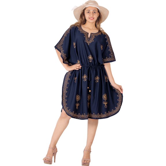 HAPPY BAY Women's Summer Loungewear Solid Casual Relaxed Caftan Knee Length Cover Up Dresses for Women Plus Size 2X-3X Navy, Floral