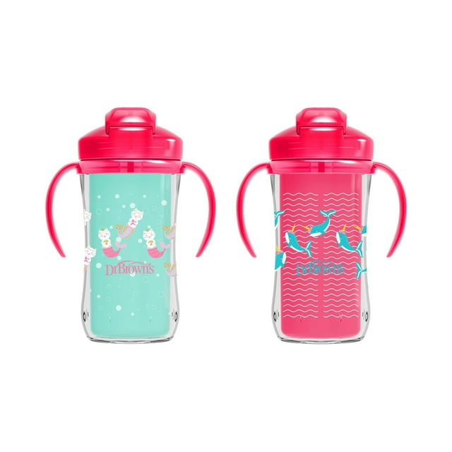 Dr. Brown's Milestones Insulated Sippy Straw Cup, Pink, 12m+, 2x300mL Cups