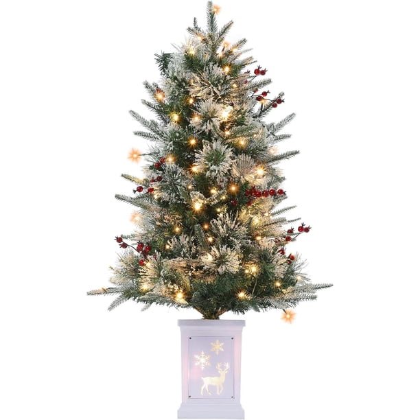 3-feet de altura green artificial christmas tree powered by battery, con timer, 78 LED lights, y snowelk base para home y oficina decor