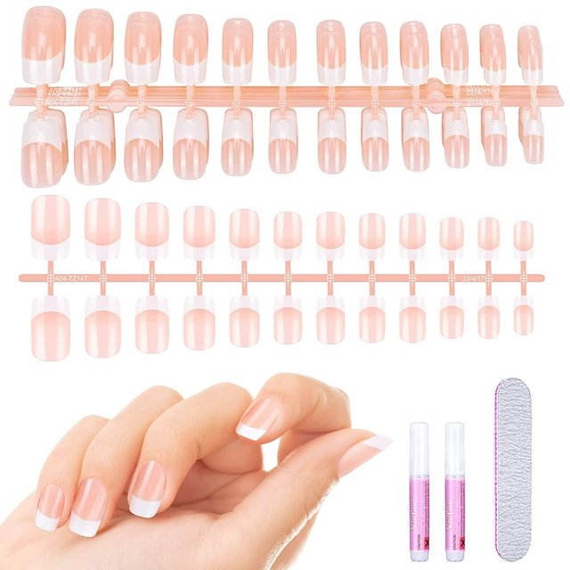 192 Pieces False Nails Kit French Fingernails Short Natural False Nails for Gluing Press On Nails for Women 10 Sizes