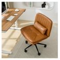thumbnail image 3 of BNHHYYDS Cross Leg Office Chair with Wheels, Brown PU Leather - Swivel Desk Task Chair with Thick Cushion & Pillow - Armless Computer Chair for Home, Vanity, & Office, 3 of 7
