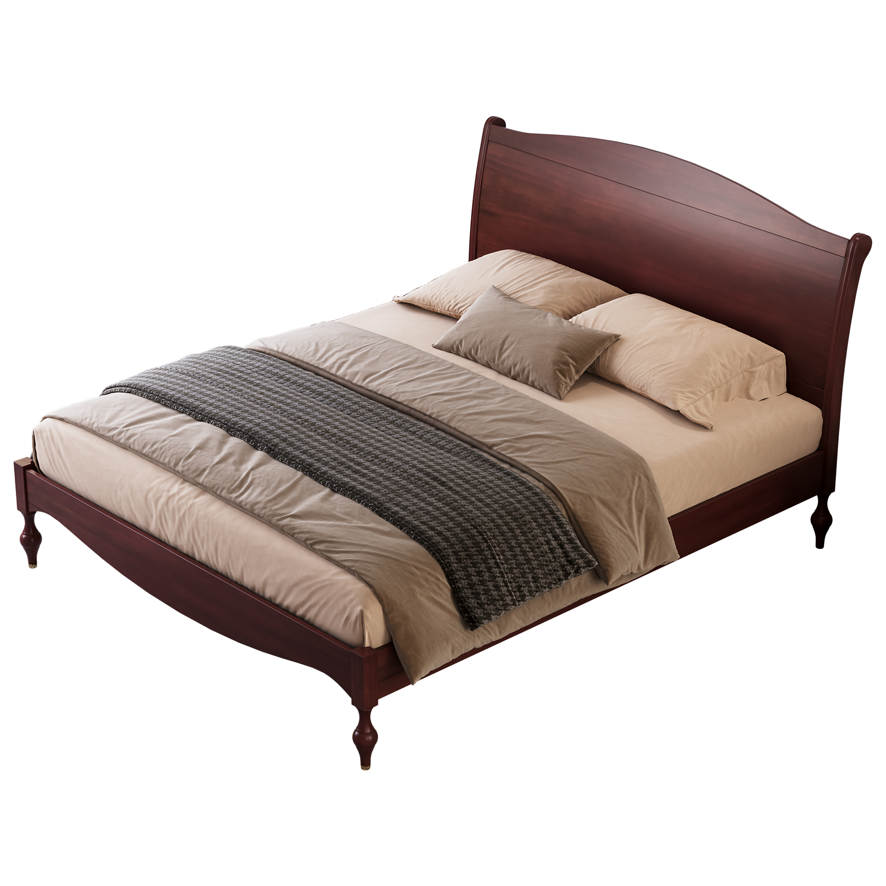 Euroco Wood Queen Size Platform Bed with Traditional Arched Headboard, Vintage Bed Frame, No Box Spring Needed, Dark Walnut