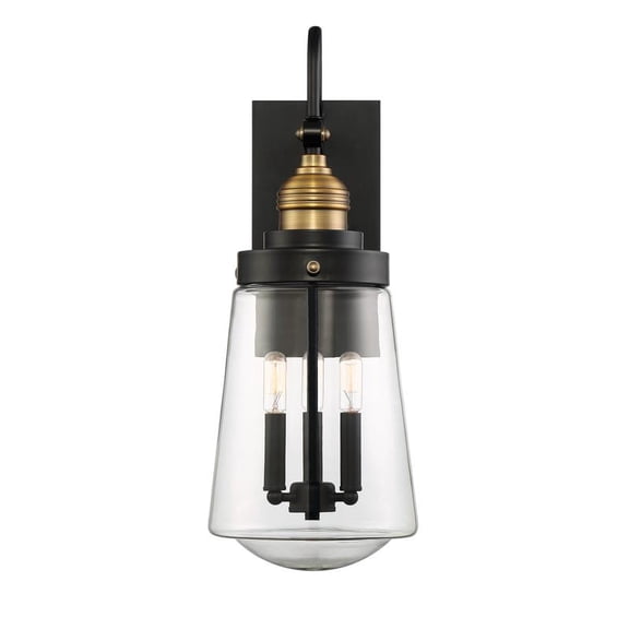 Macauley 3-Light Outdoor Wall Lantern in Vintage Black with Warm Brass