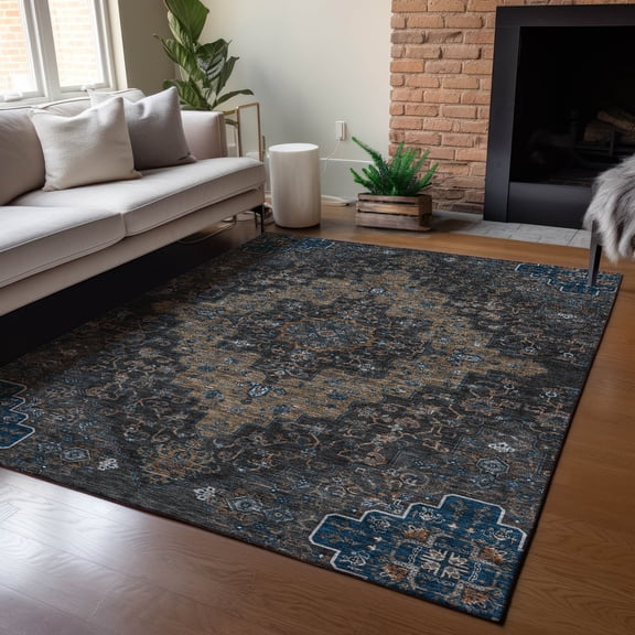 Addison Rugs Chantille Indoor/Outdoor Traditional Global Black Machine Washable Rectangle Rug, 10' x 14'