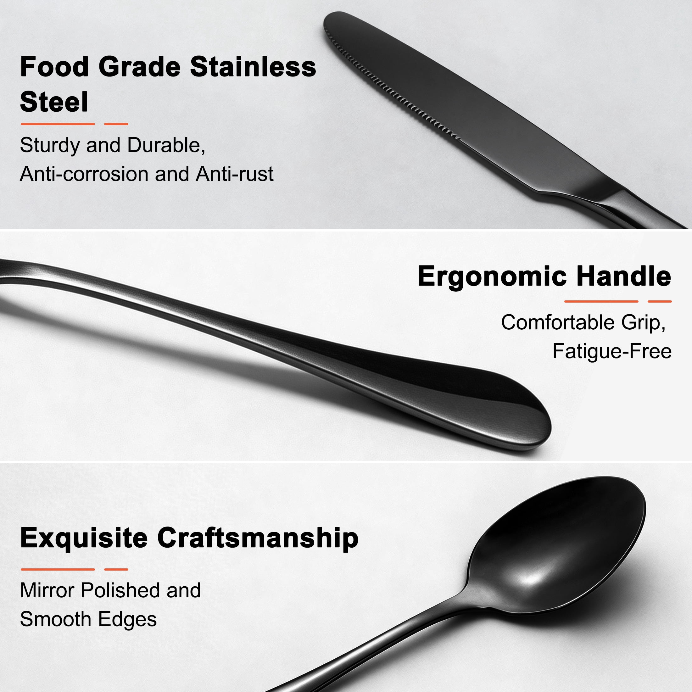 Black Silverware Set for 4, 24‑Piece Stainless Steel Flatware Cutlery Set, Include Steak Knives, Forks, Spoons, Knives, Mirror Black Utensils Set for Home Kitchen Dining, Dishwasher Safe