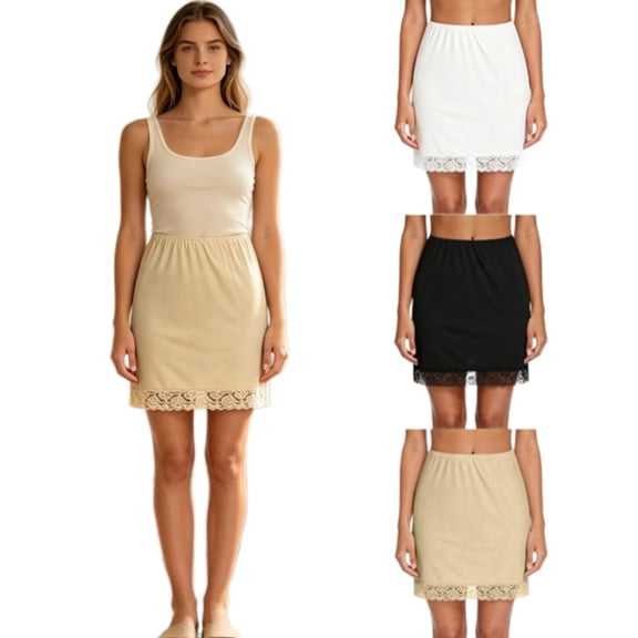 APEXFWDT Women Half Slips Lace Trim Underskirt Above Knee Half Slip for Under Dresses