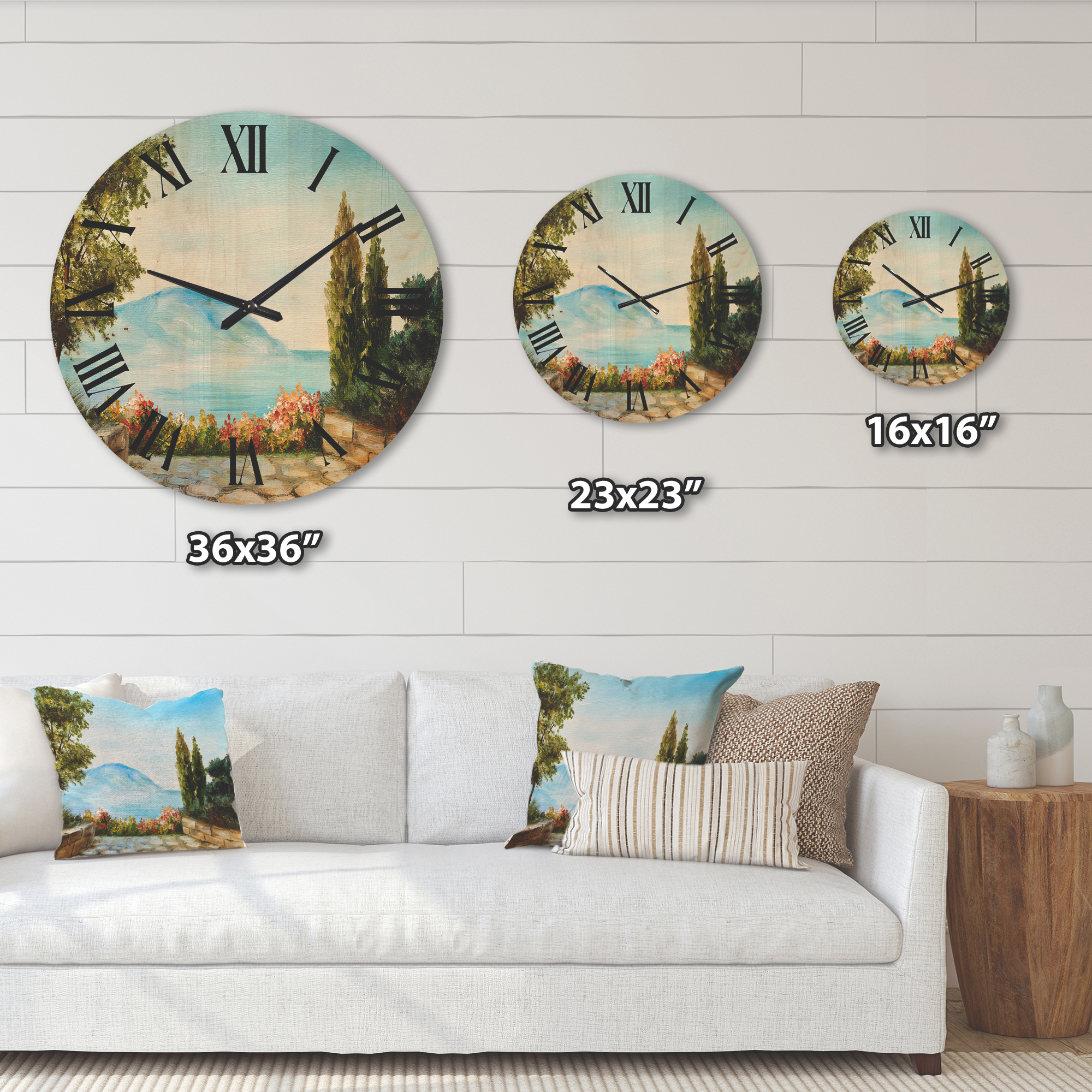 Designart 'Beautiful Mountains View By The Sea Side' Nautical & Coastal Wood Wall Clock